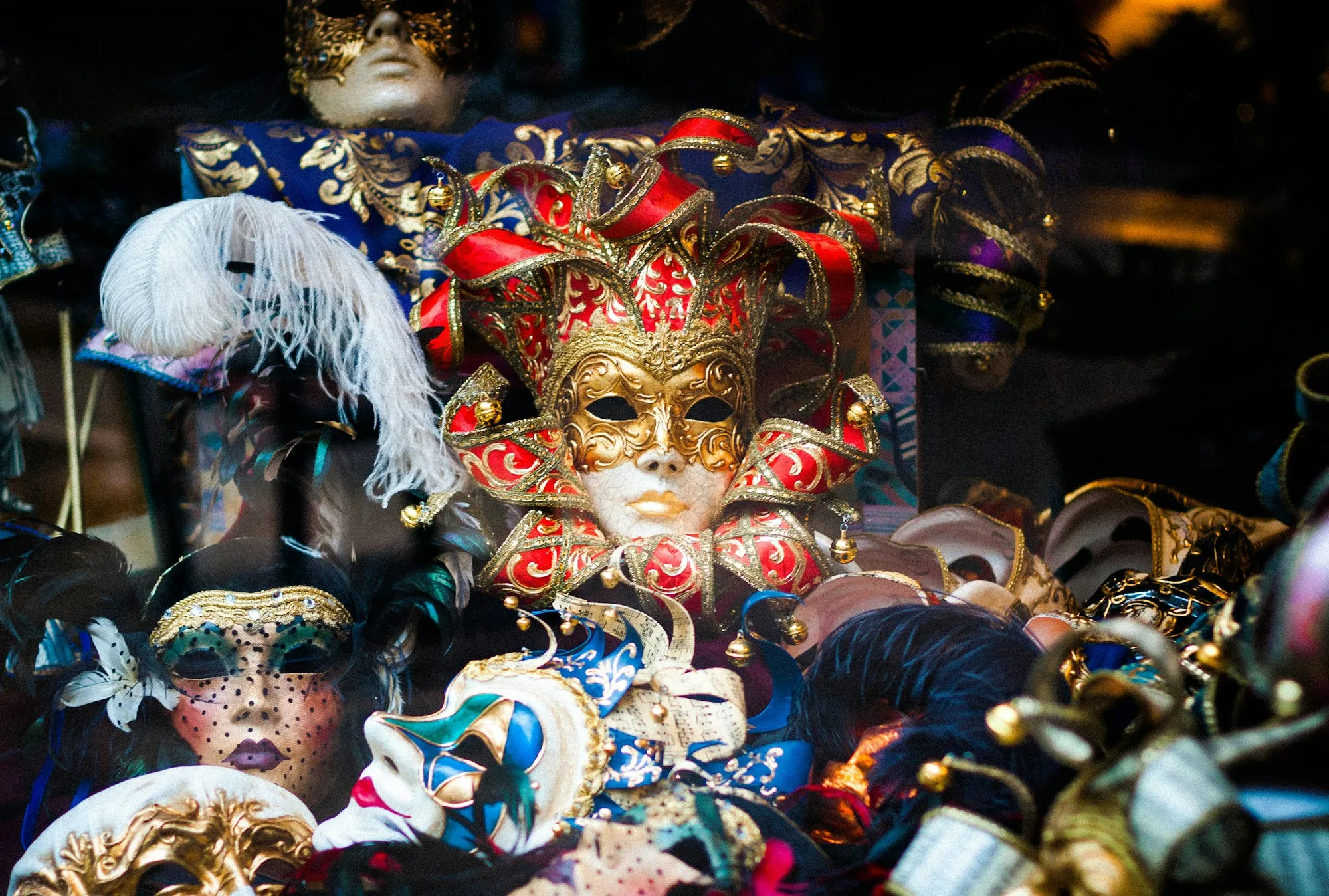 Venetian masquerade masks decorated with feathers